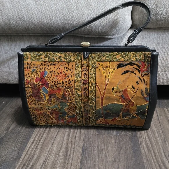 Native American Renaissance Bag Velour Tapestry Purse Vintage Accessory Purse - Picture 3 of 9